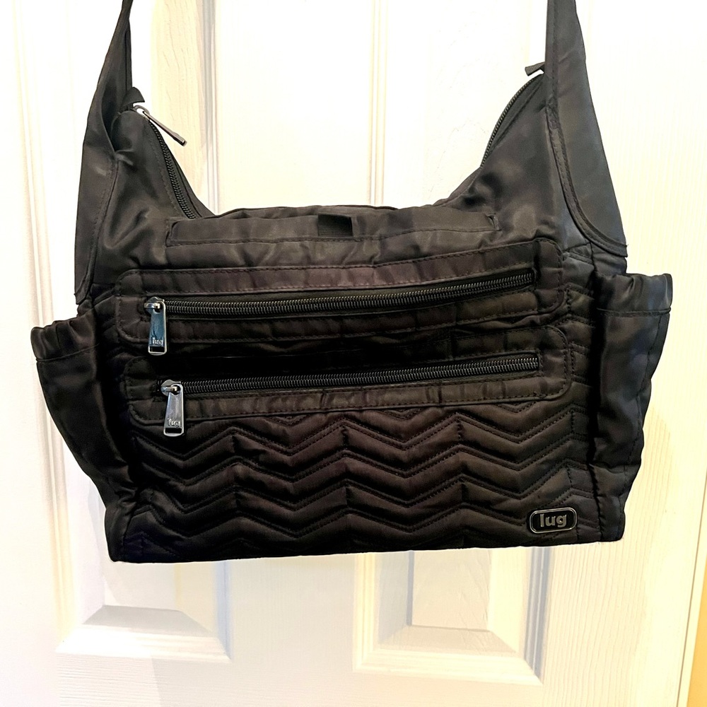 Lug Camper black quilted purse adjustable strap crossbody